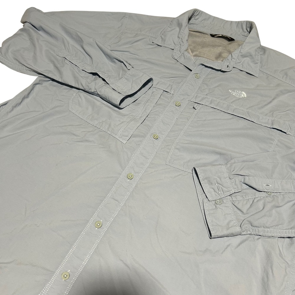 The North Face Button up Shirt Mens XL Light Blue Ripstop Vented Hiking Fishing